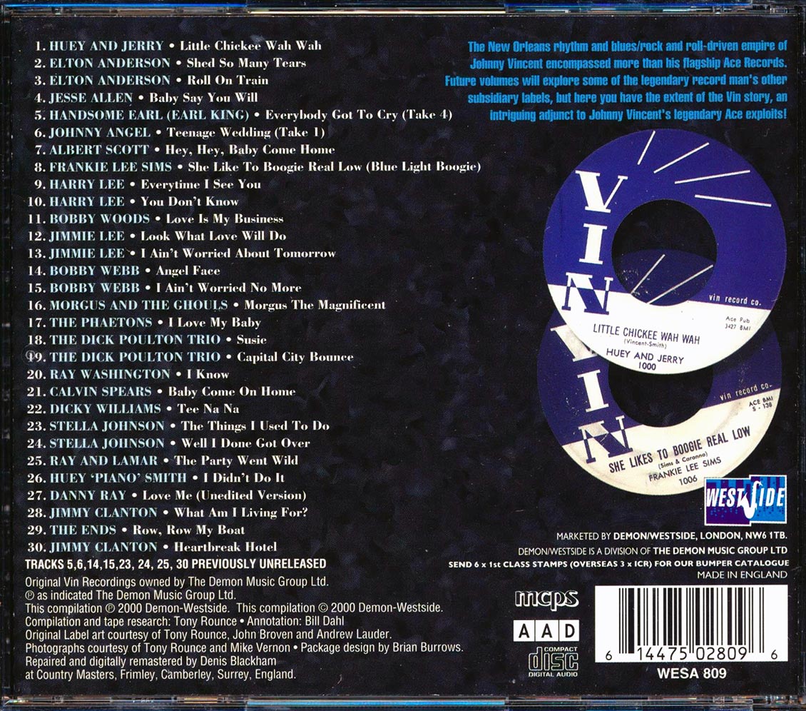 Earl King, Huey Piano Smith, Albert Scott, Jimmy Lee, Bobby Webb, Etc. - The VIN Story: New Orleans Rock 'n' Roll, R&B And Blues 1958-1961 Music CD