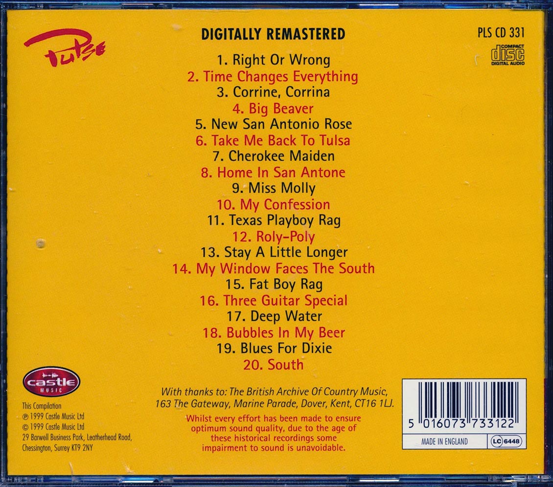 Bob Wills & His Texas Playboys - Famous Country Music Makers (20 tracks) Music CD