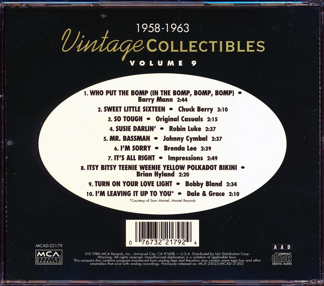 Chuck Berry Brenda Lee Barry Mann Etc Vintage Collectibles Volume 9 1958 1963 Music CD