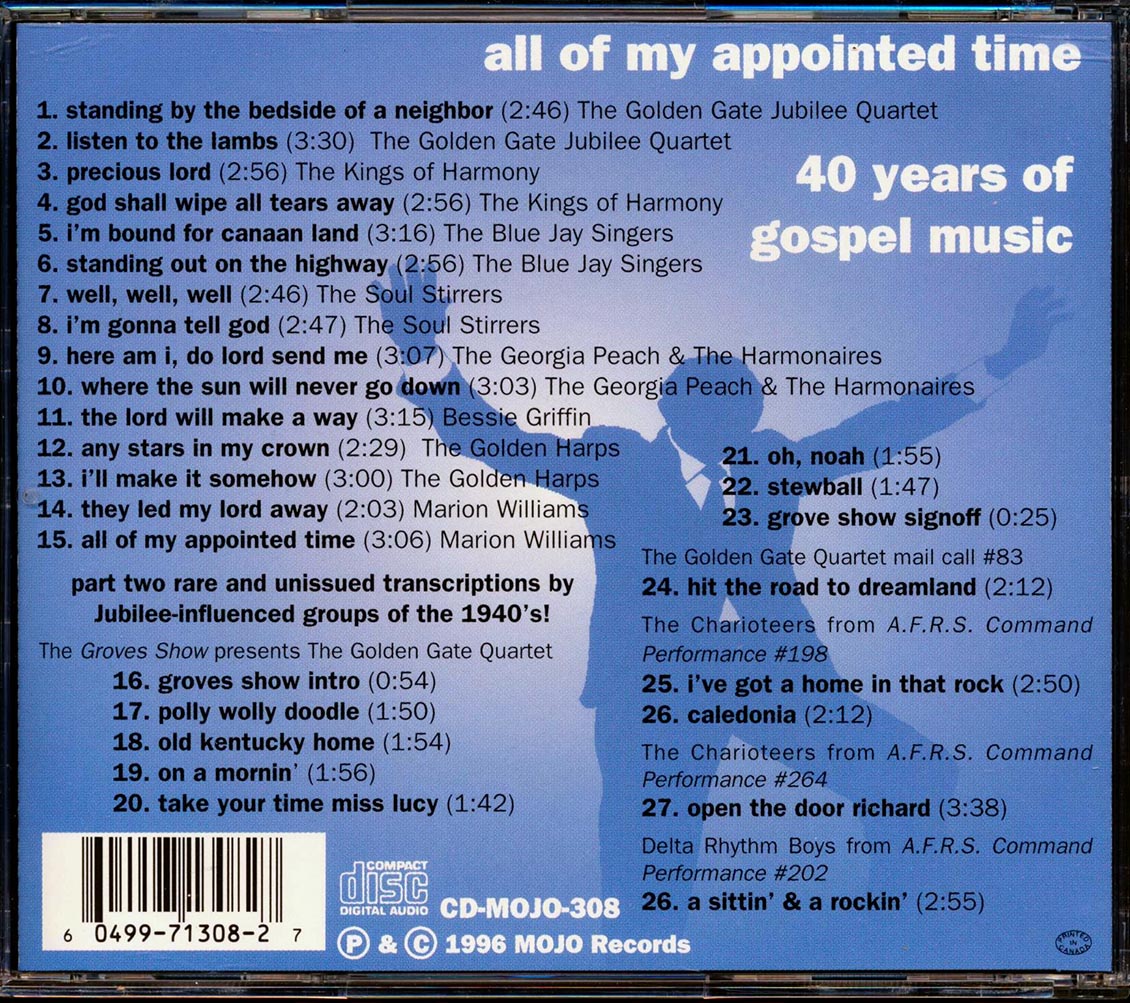 Soul Stirrers, The Blue Jay Singers, Golden Gate Jubilee Quartet, Etc. - All Of My Appointed Time: 40 Years Of A Capella Gospel Music Music CD