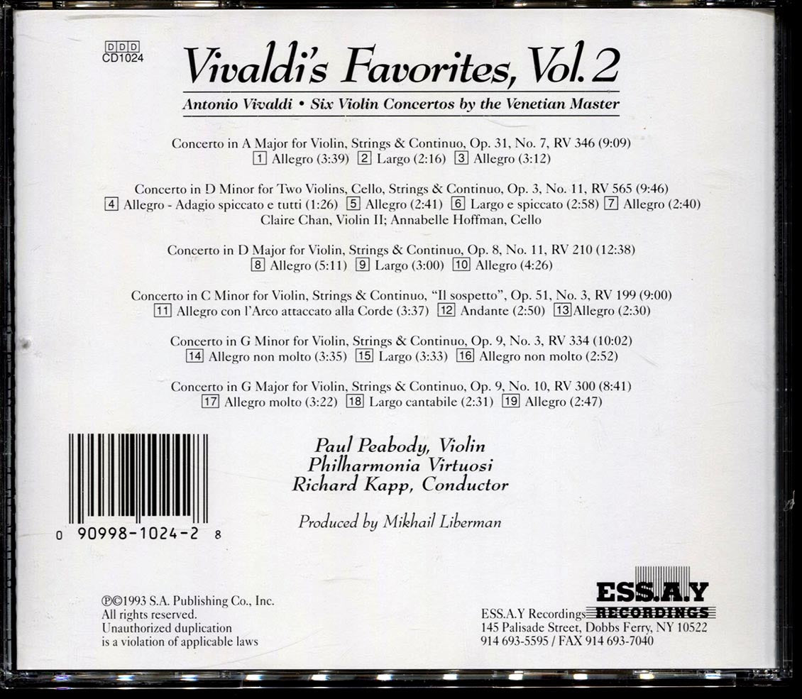 Antonio Vivaldi - Vivaldi's Favorites Volume 2 Music CD