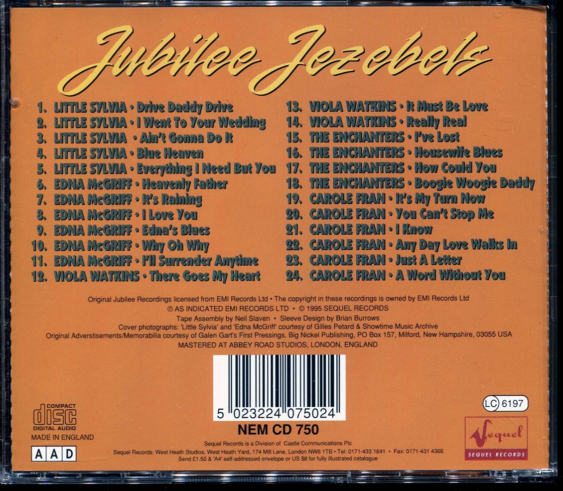 Edna McGriff, Little Sylvia, Viola Watkins, The Enchanters, Carole Fran - Jubilee Jezebels Music CD