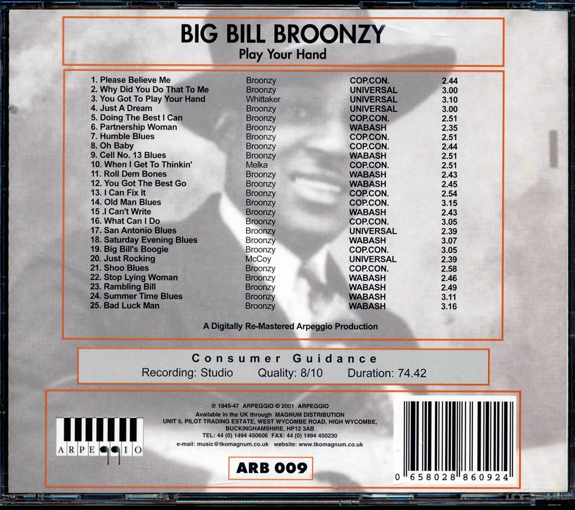 Big Bill Broonzy - Play Your Hand (25 tracks) Music CD