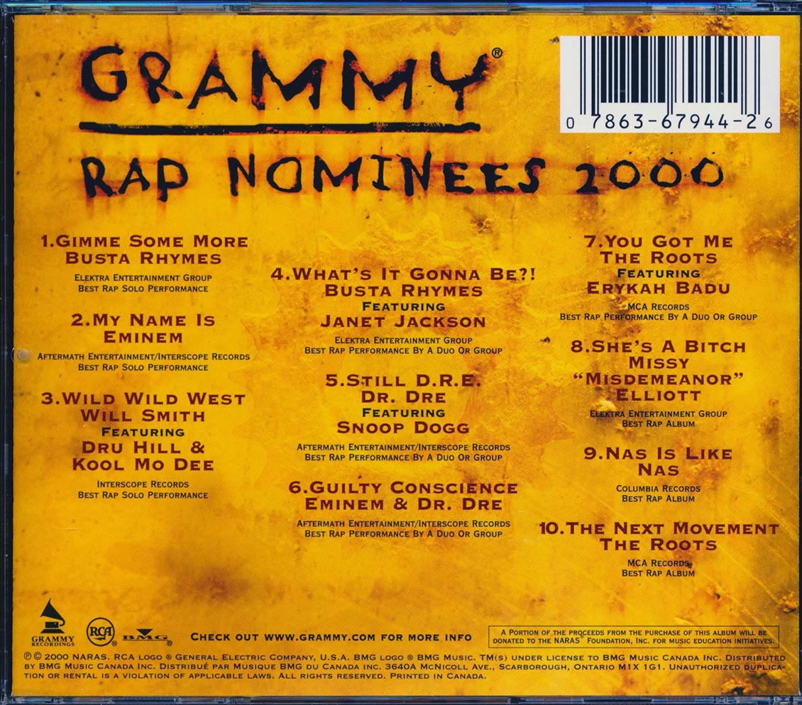 Nas, Dr. Dre, Snoop Dog, Busta Rhymes, Eminem, Will Smith, Erykah Badu, Etc. - Grammy Rap Nominees 2000 Music CD