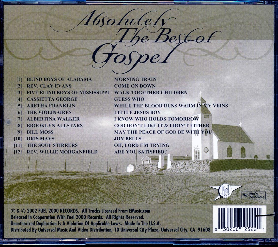 Aretha Franklin The Soul Stirrers Blind Boys Of Alabama Bill Moss Etc Absolutely The Best Of Gospel Volume 3 marked/ltd stock Music CD