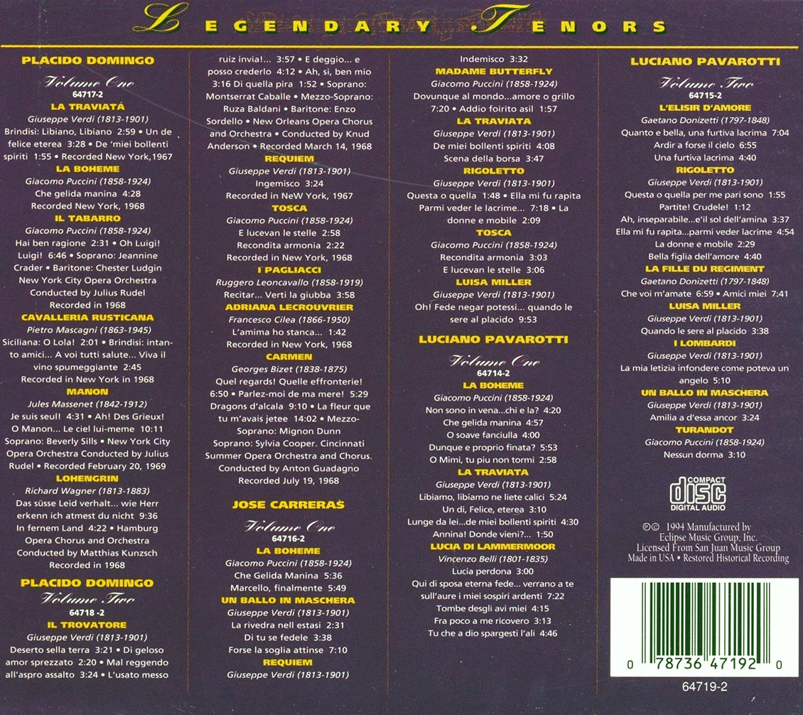 Jos Carreras, Luciano Pavarotti, Placido Domingo - Legendary Tenors (5xCD) Music CD