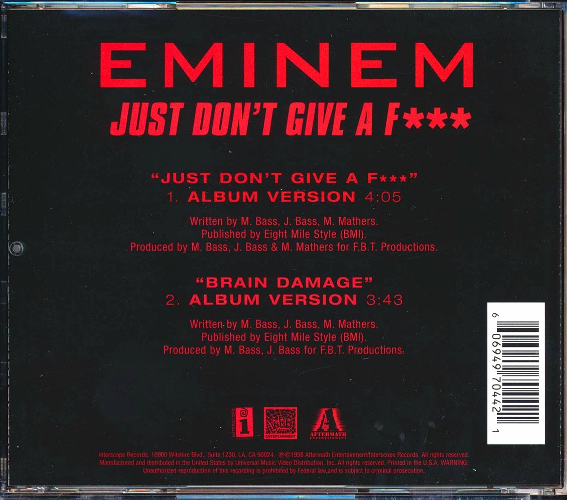 Eminem Just Don't Give A F EP 2 Tracks Music CD