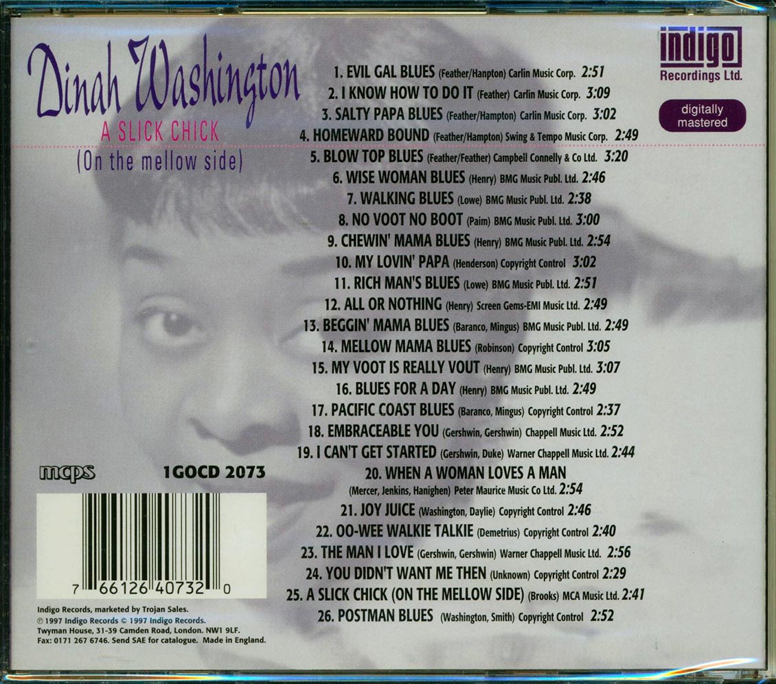Dinah Washington - A Slick Chick: On The Mellow Side (26 tracks) Music CD