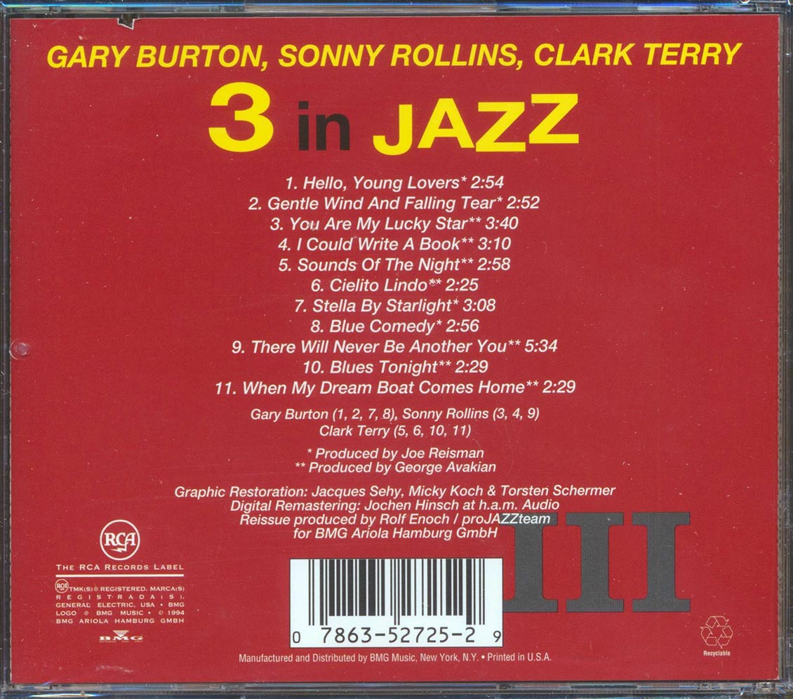 Guy Burton, Sonny Rollins, Clark Terry - 3 In Jazz (marked/ltd stock) Music CD