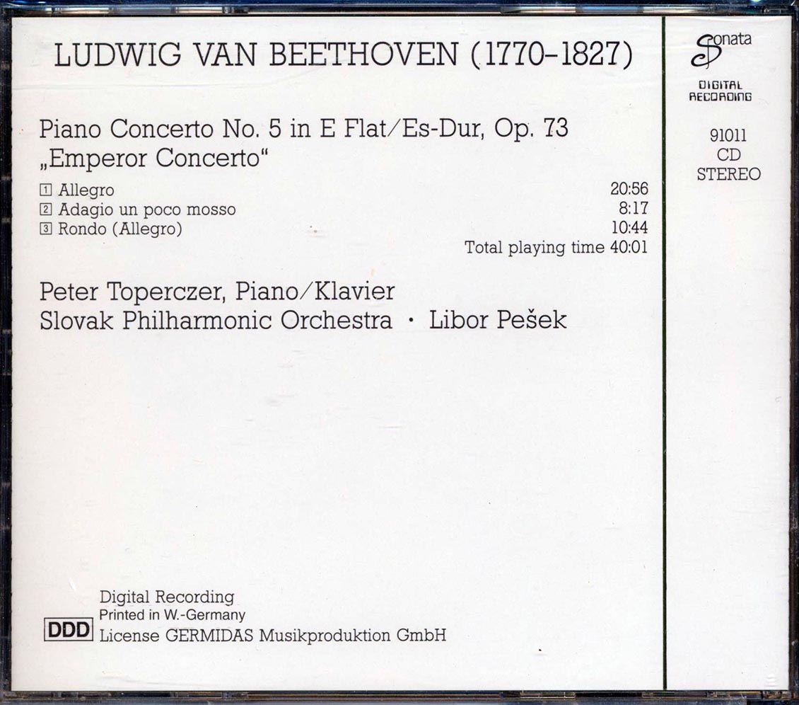 Beethoven - Piano Concerto No. 5 Emperor Concerto: Sloval Philharmonic Orchestra, Libor Pesek Music CD