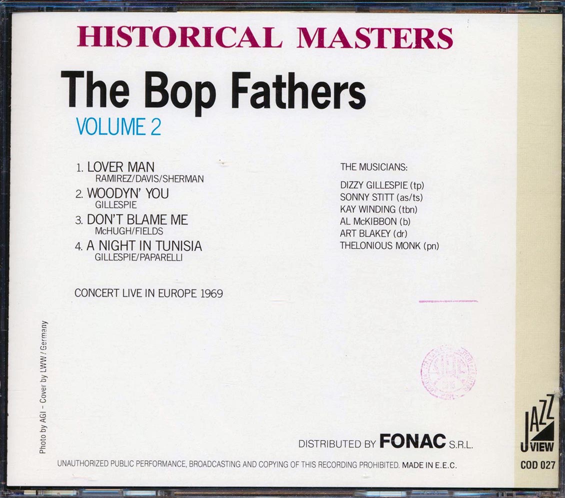 Dizzy Gillespie, Sonny Stitt, Kay Winding, Etc. - The Bop Fathers Volume 2 Music CD