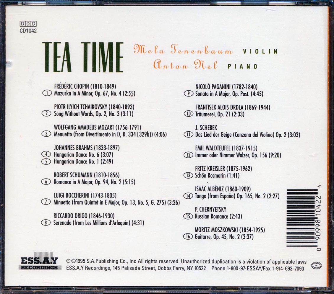 Mela Tenenbaum, Anton Nel - Tea Time: A Collection Of Favorites For Violin & Piano Music CD