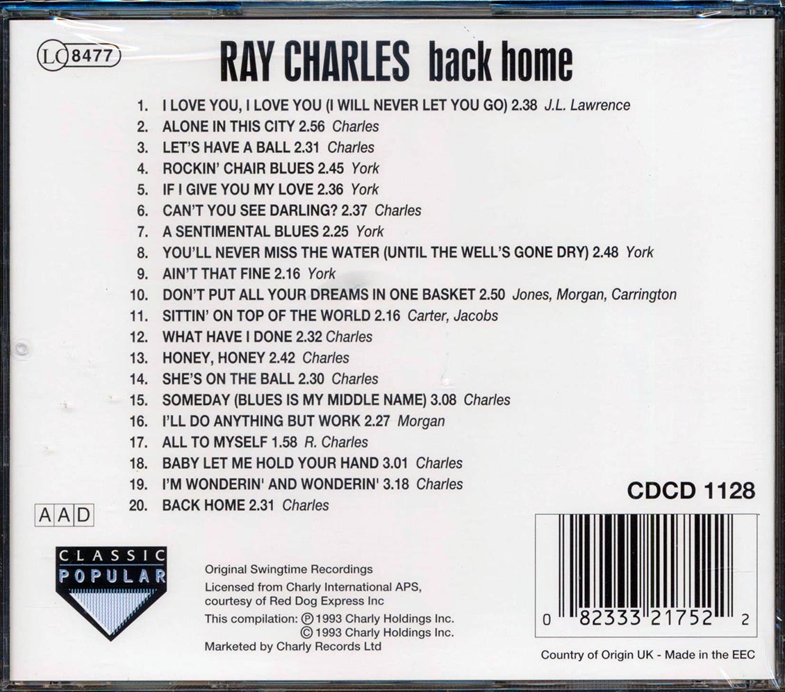 Ray Charles Back Home Music CD