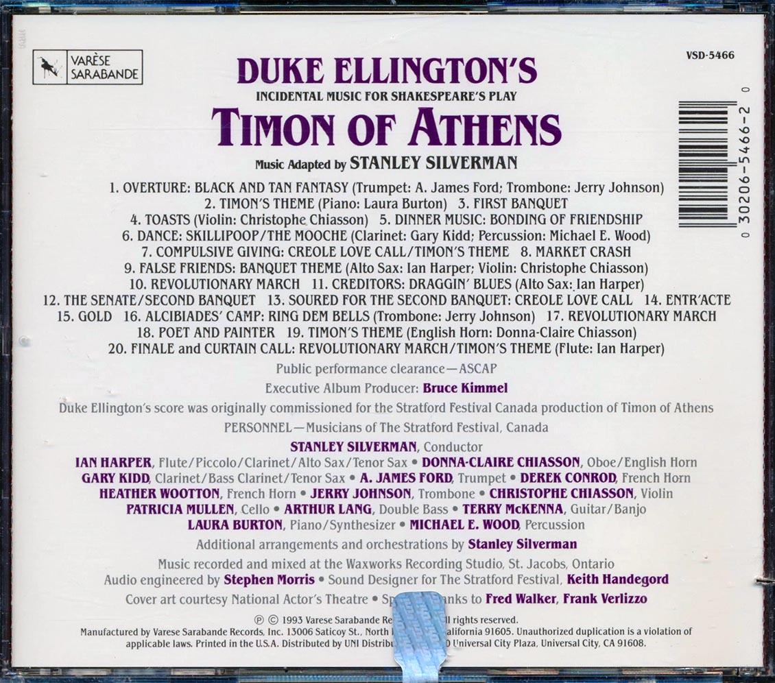 Stanley Silverman - Duke Ellington's Incidental Music For Shakespeare's Play Timon Of Anthens Music CD