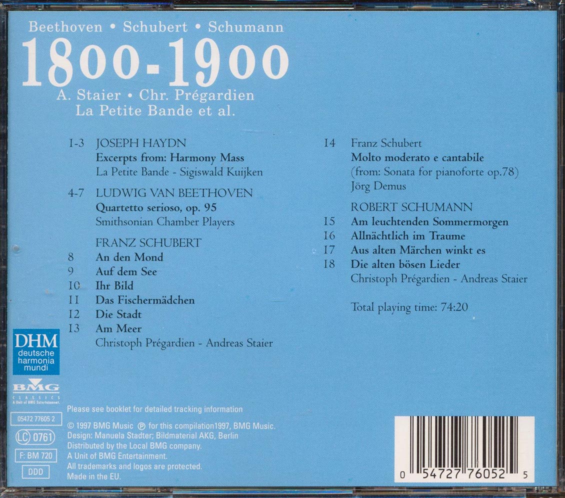 Beethoven, Schubert, Schumann - 1800-1900 A. Staier, Chr. Pregardien, La Petite Bande Et Al. Music CD