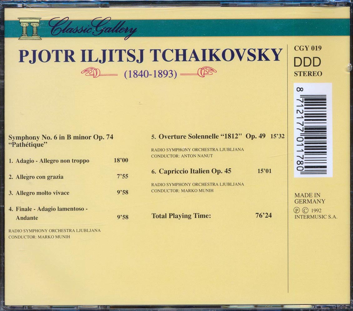 Pjotr Iljitsj Tchaikovsky - Symphony No.6 , Overture Solennelle 1812, Capriccio Italien Music CD