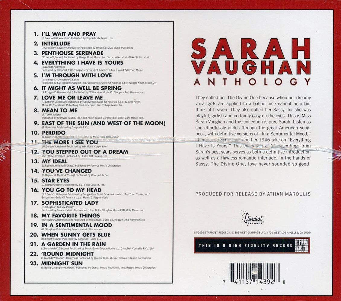 Sarah Vaughan Anthology Music CD