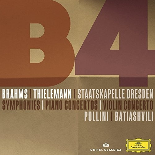 the album cover for Brahms / Thielemann / Staatskapelle / Pollini - Symphonies / Piano Concertos / Violin Concerto