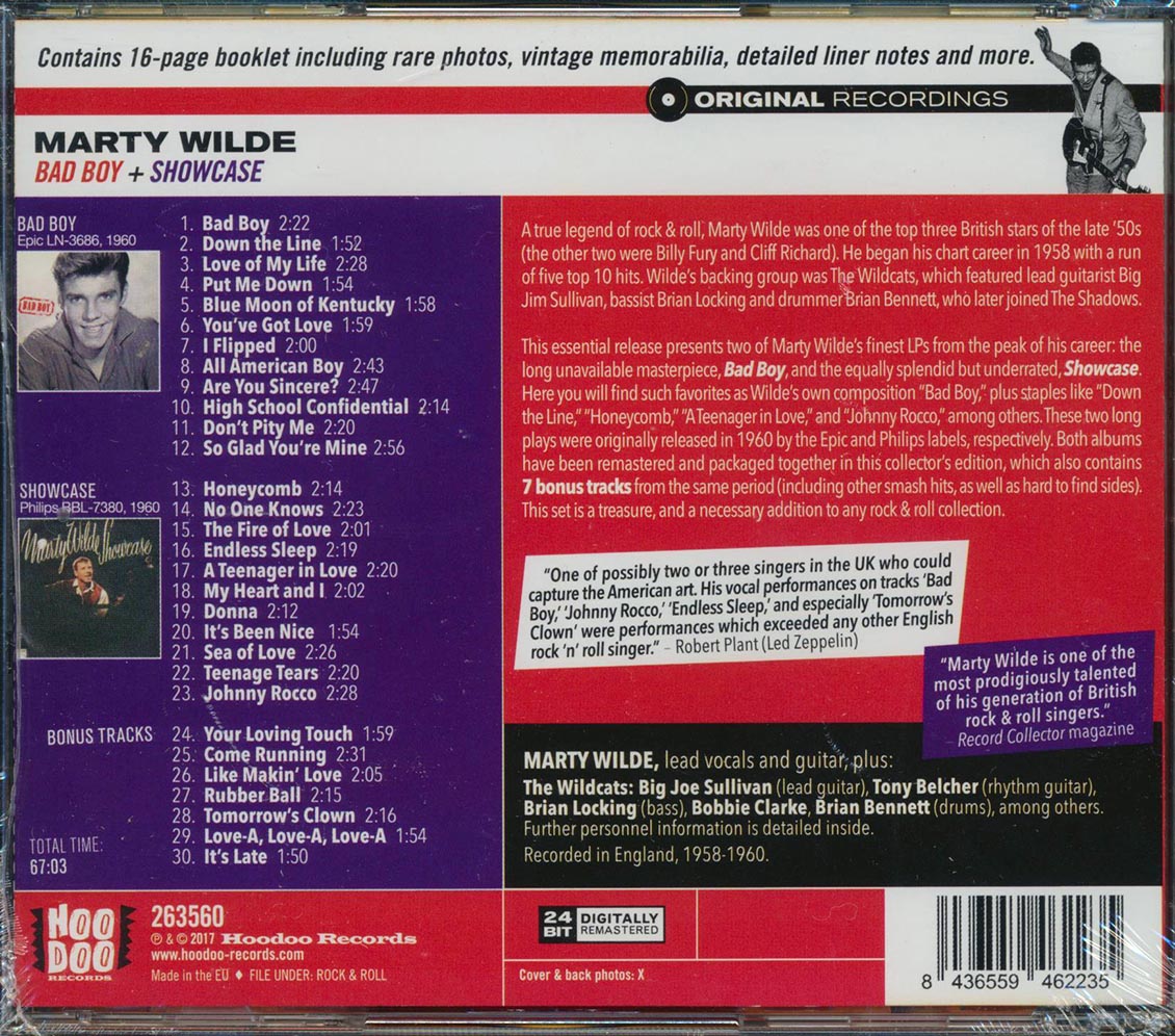 Marty Wilde - Bad Boy + Showcase (2 albums on 1 CD) (30 tracks) (incl. 16-page booklet) (remastered) (24-bit mastering) Music CD