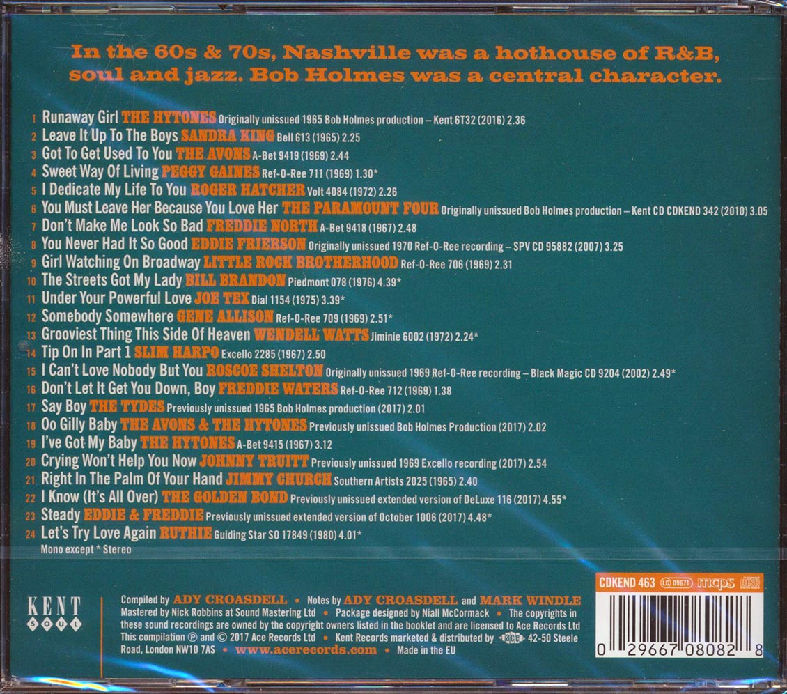 Jimmy Church, Sandra King, The Hytones, Etc. - Bob Holmes' Nashville Soul (24 tracks) (incl. large booklet) (remastered) Music CD