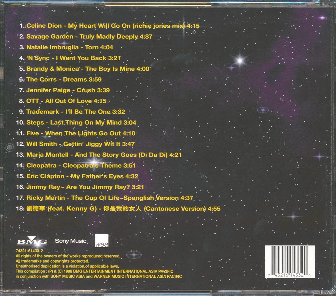 Celine Dion, Will Smith, Ricky Martin, Etc. - Max 4: 18 Original Earth Shattering Hits Music CD