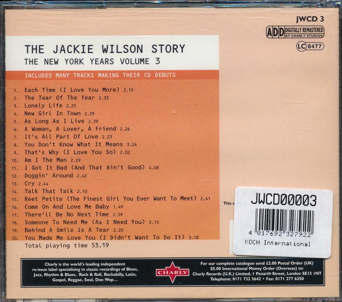 Jackie Wilson - The Jackie Wilson Story: The New York Years Volume 3 (20 tracks) (incl. large booklet) Music CD