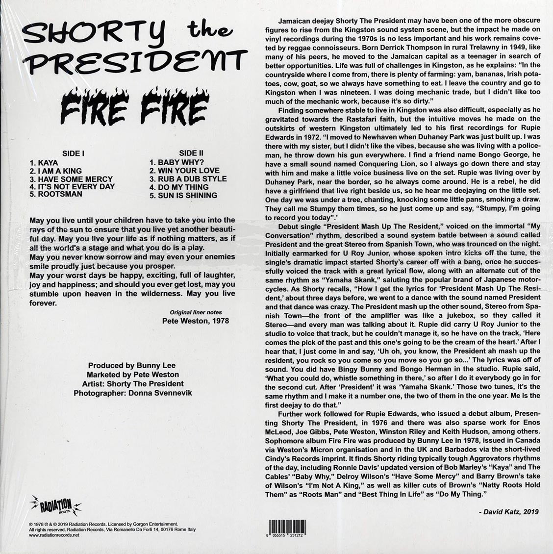 Shorty The President - Fire Fire Vinyl Record