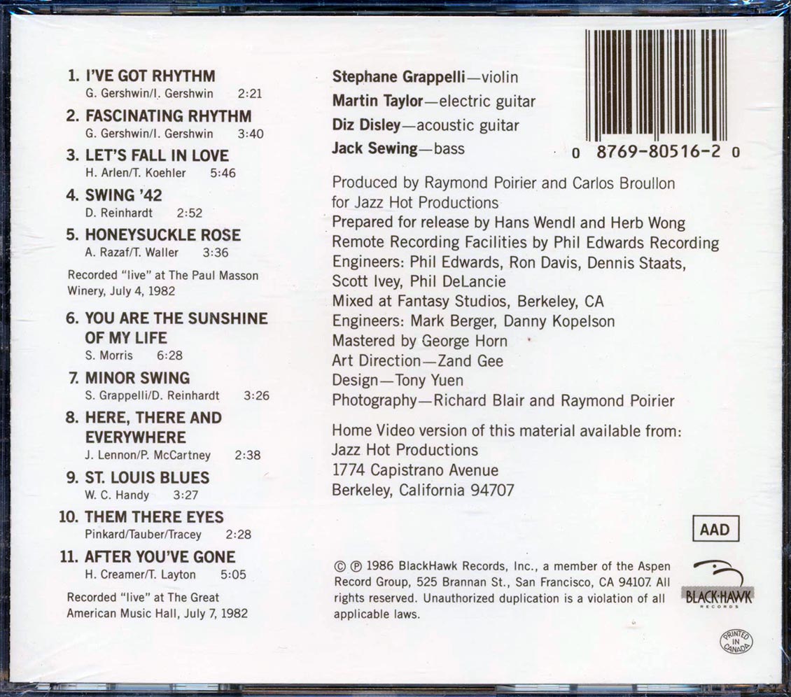 Stephane Grappelli - Live In San Francisco (incl. large booklet) Music CD