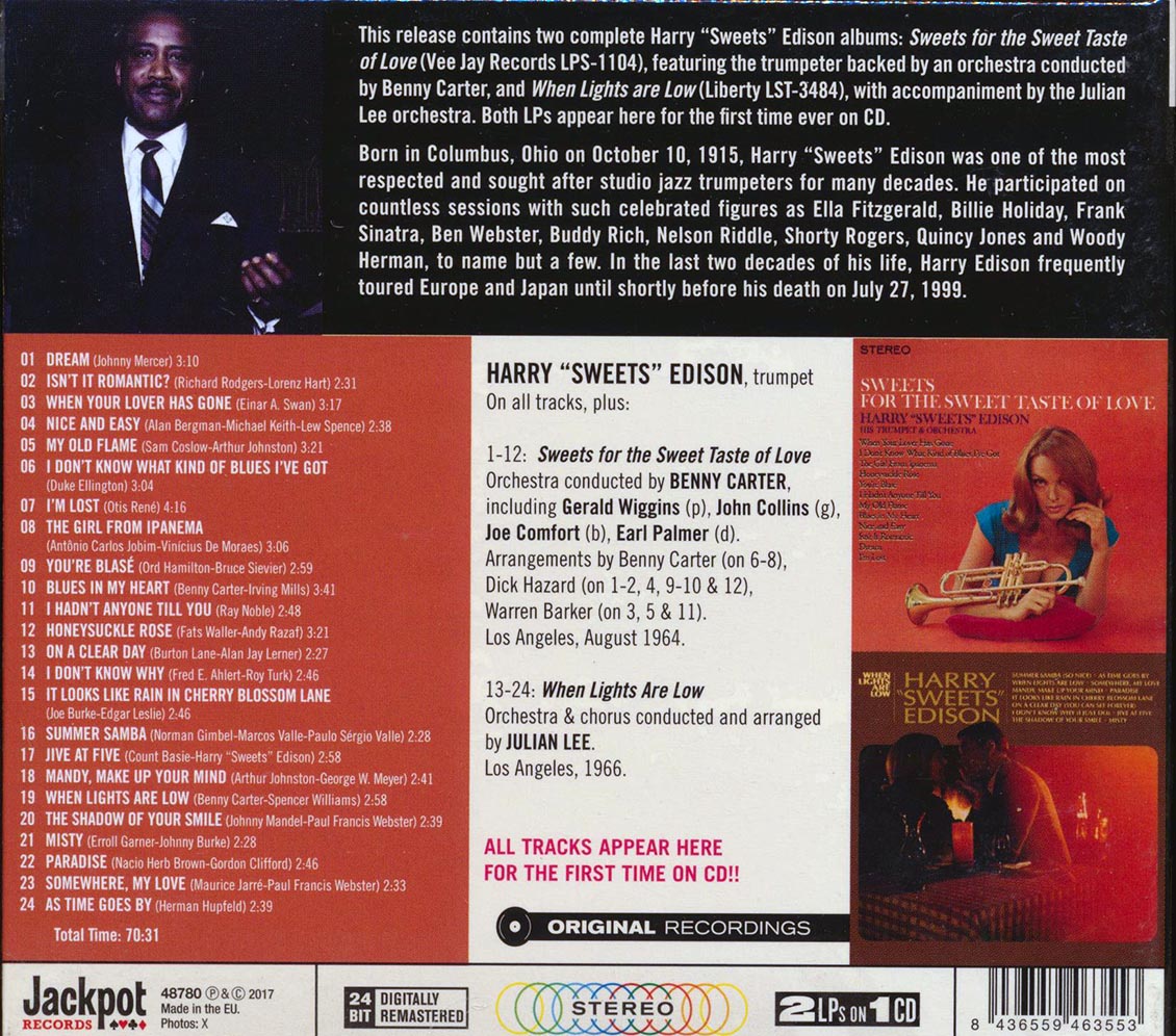 Harry Sweets Edison - Sweets For The Sweet Taste Of Love + When Lights Are Low (2 albums on 1 CD) (24 tracks) (ltd. ed.) (deluxe 3-fold digipak) (24-bit mastering) (remastered) Music CD