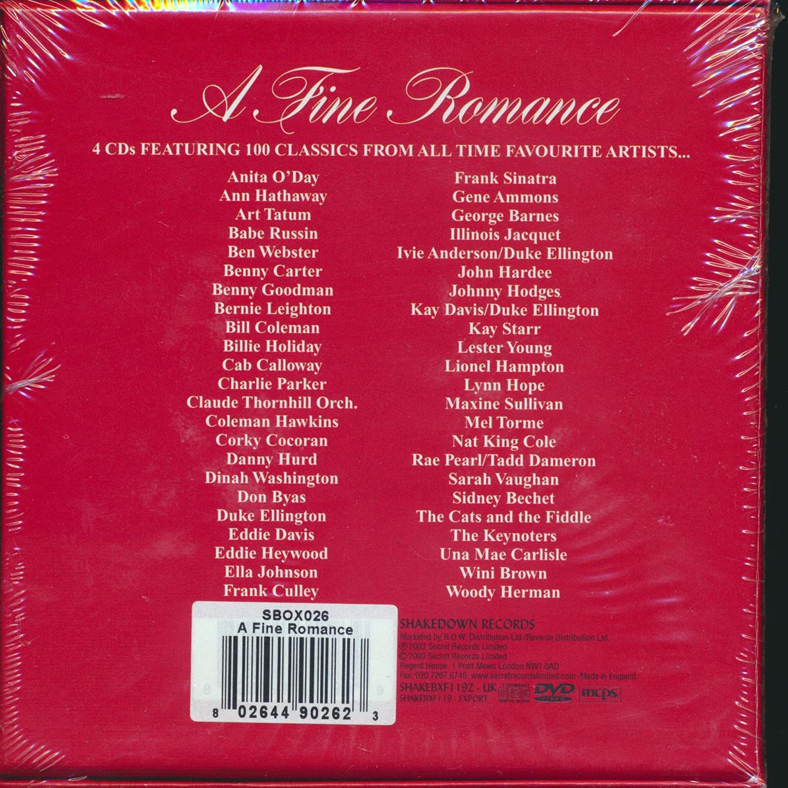 Cab Calloway Billie Holiday Benny Goodman Frank Sinatra Etc A Fine Romance 100 Hot Tunes From The 1930s To The 1950s 100 tracks 4xCD box set Music CD