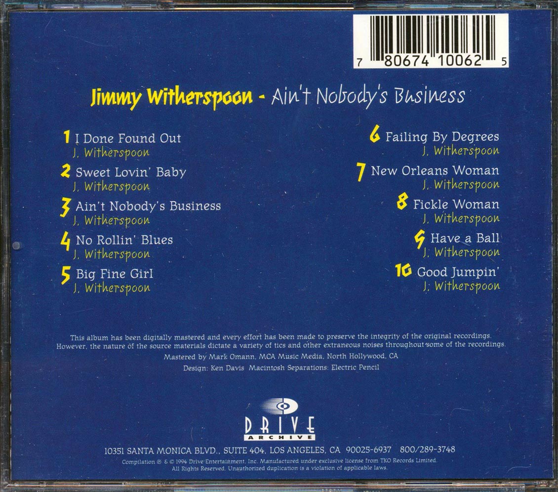 Jimmy Witherspoon - Ain't Nobody's Business Music CD