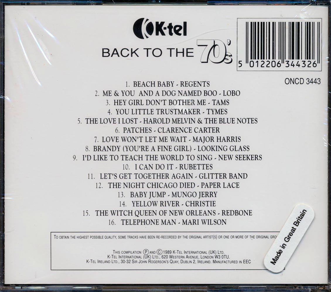 Redbone Clarence Carter Mungo Jerry Etc Back To The 70s Music CD