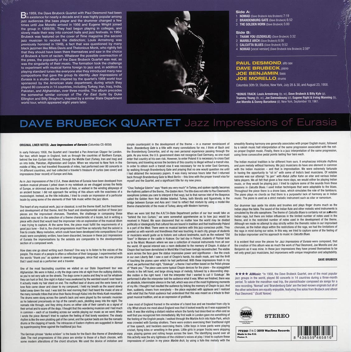 Dave Brubeck Quartet - Jazz Impressions Of Eurasia (+bonus track) (ltd. ed.) (180g) (remastered) Vinyl Record