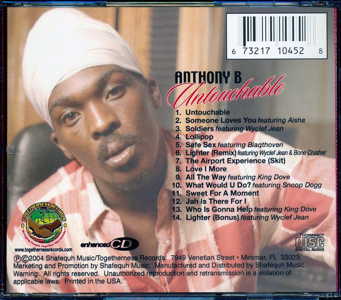 Anthony B Untouchable Music CD
