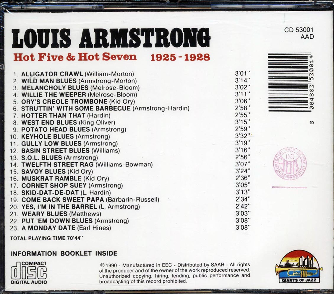 Louis Armstrong - Hot Five & Hot Seven 1925-1928 Music CD