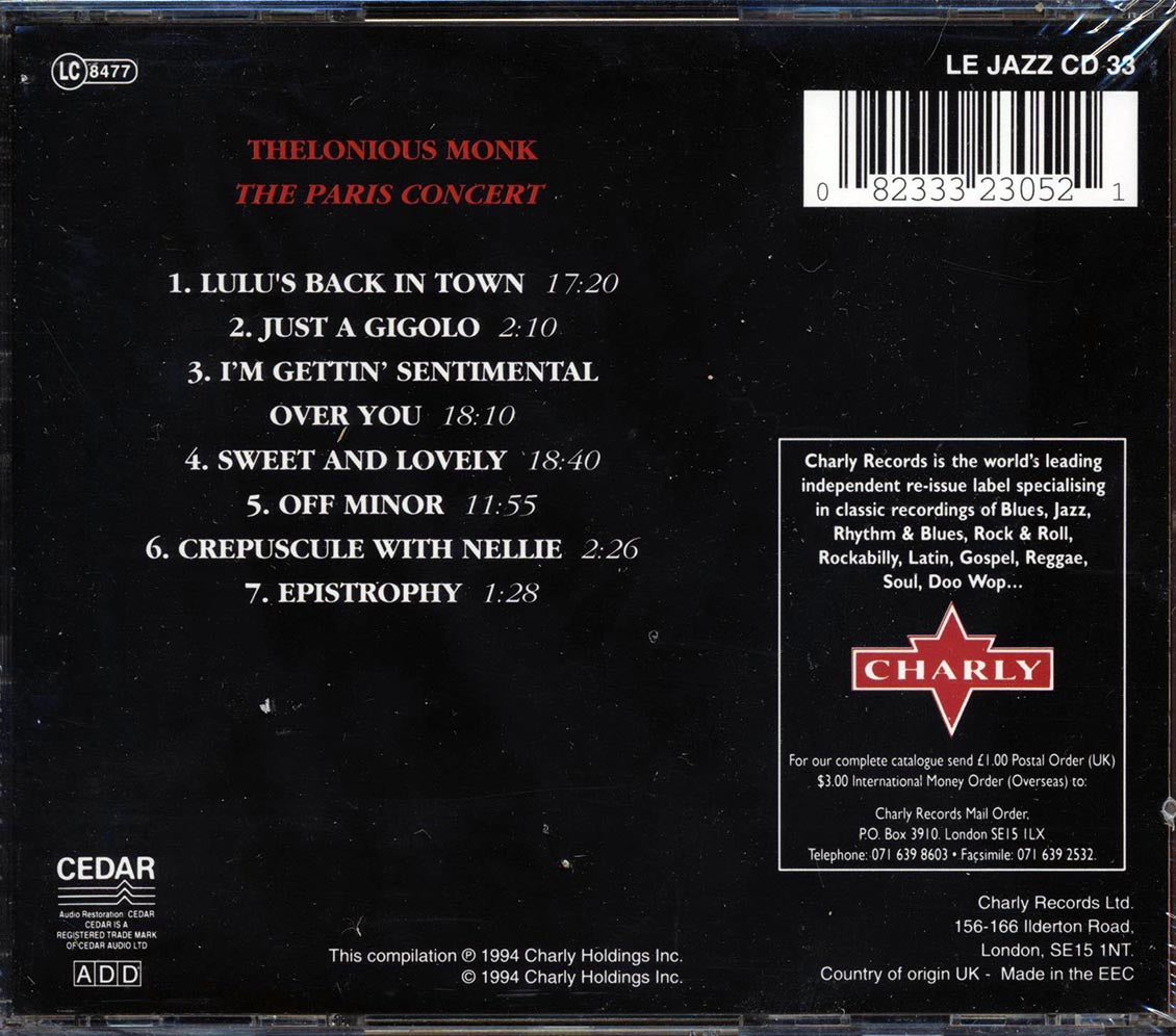 Thelonious Monk The Paris Concert Music CD