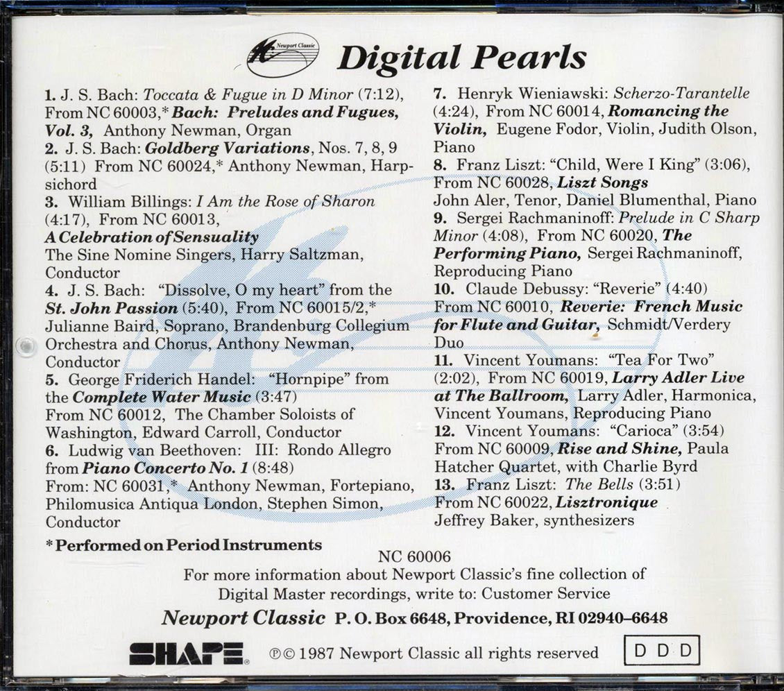 Bach, William Billings, Handel, Etc. - Digital Pearls Newport Classics Music CD