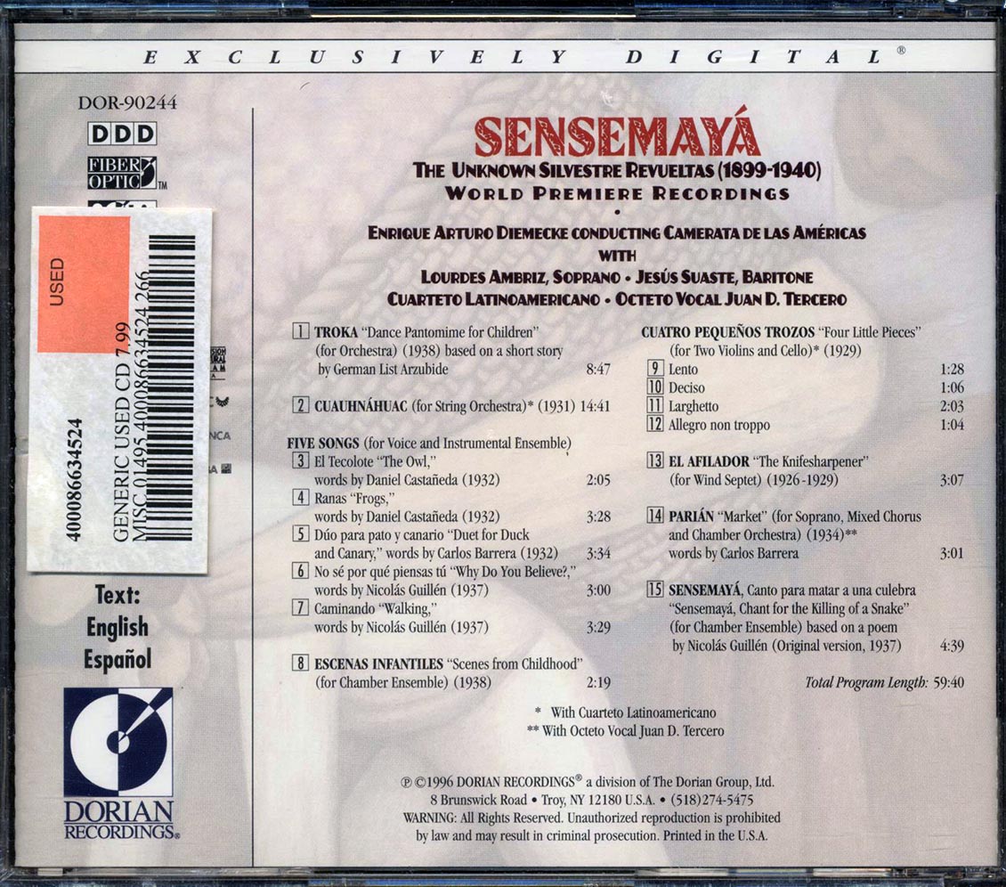 Sensemaya - The Unknown Revueltes Music CD