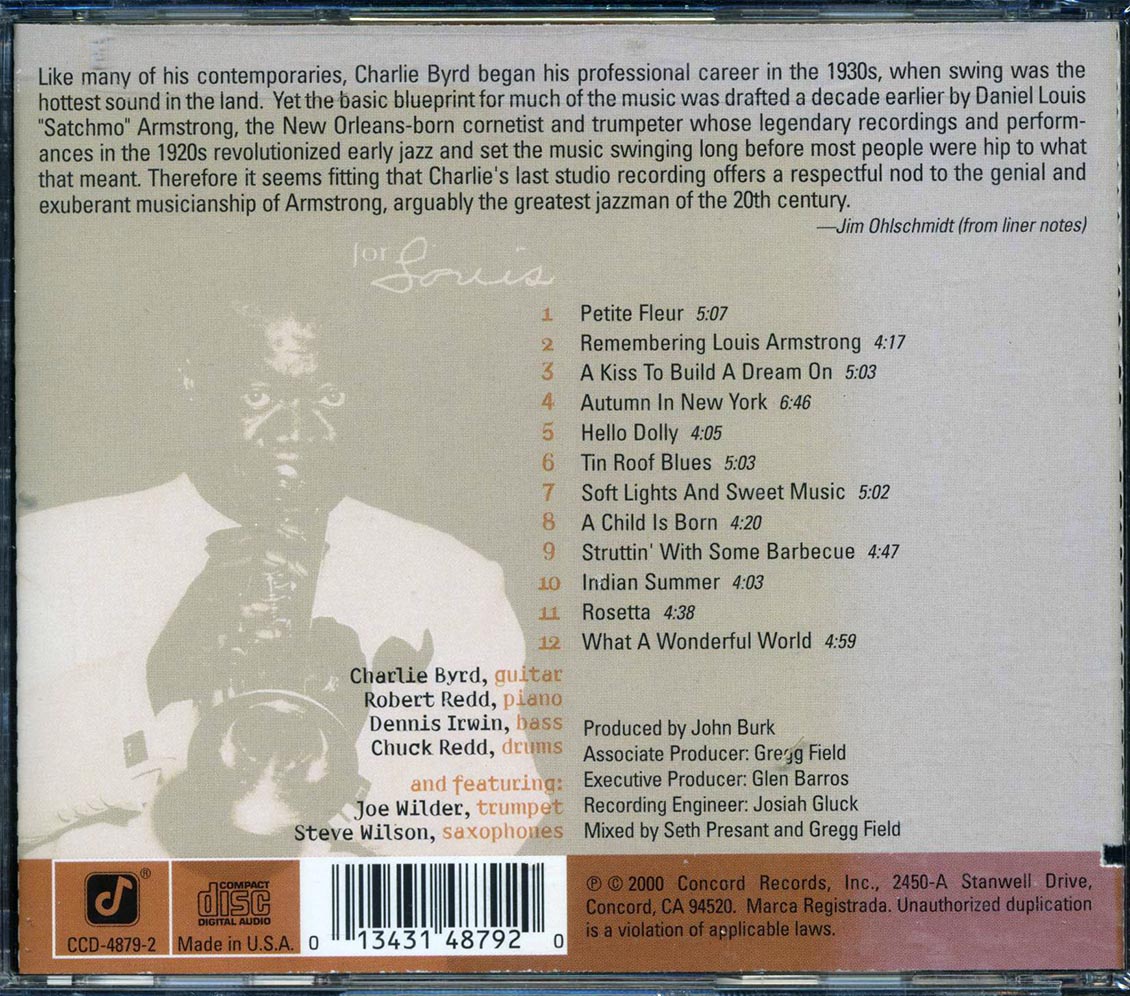 Charlie Byrd - For Louis (marked/ltd stock) Music CD