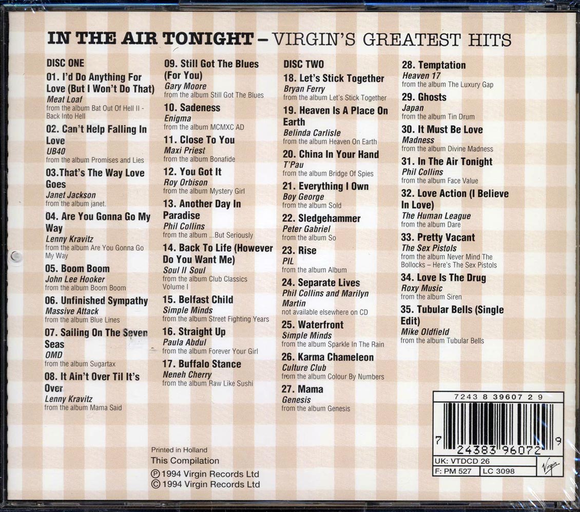 Meat Loaf, UB40, Lenny Kravitz, John Lee Hooker, Etc. - In The Air Tonight: Virgin's Greatest Hits (35 tracks) (2xCD) Music CD