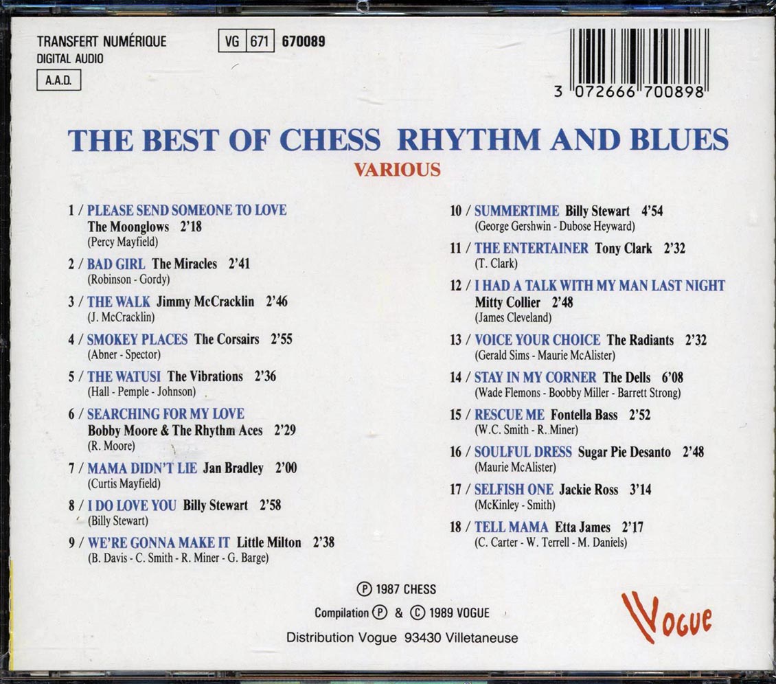 The Moonglows The Miracles The Corsairs The Vibrations Etc The Best Of Chess Rhythm And Blues Music CD