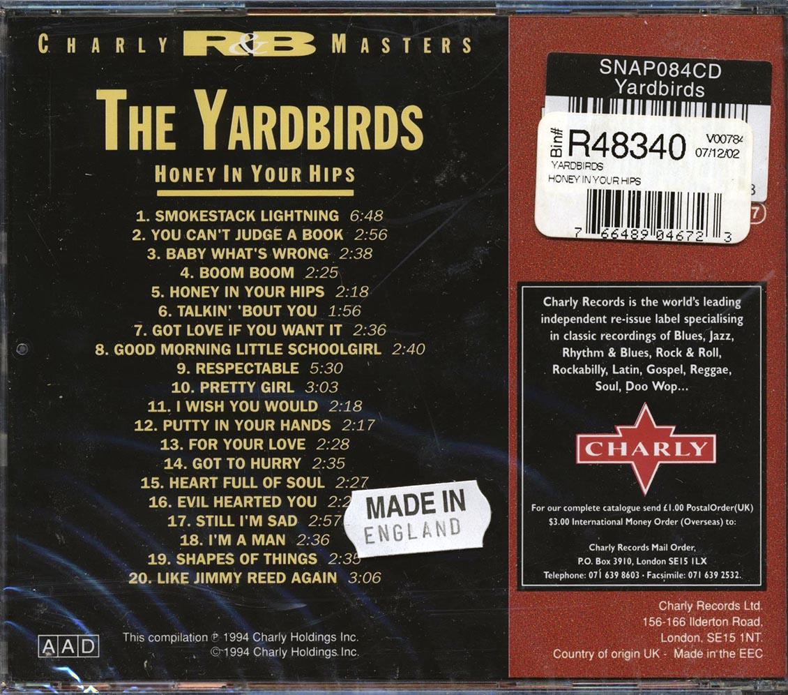 The Yardbirds Honey In Your Hips Charly R&B Masters Vol 4 20 tracks Music CD