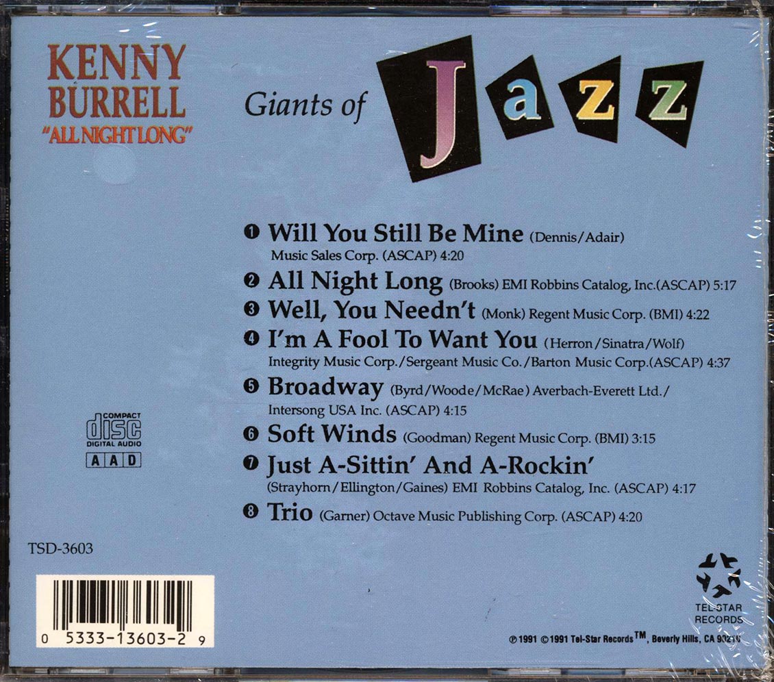 Kenny Burrell - All Night Long Music CD