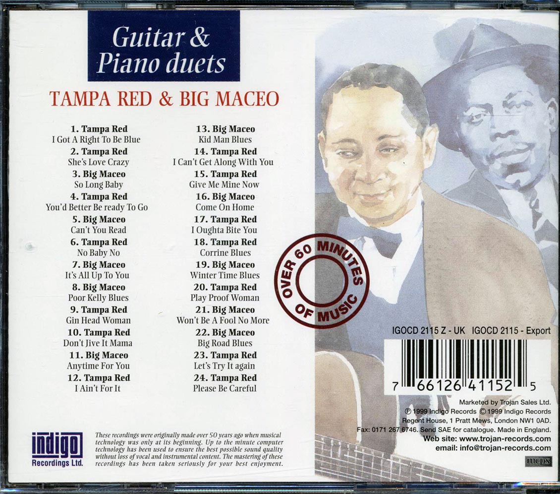 Tampa Red Big Maceo Guitar And Piano Duets 24 tracks Music CD