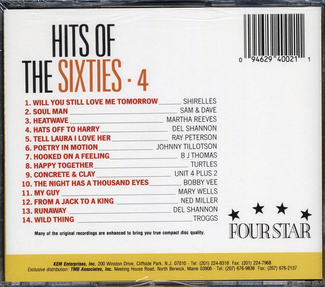 The Shirelles, Sam & Dave, Del Shannon, Etc. - Hits Of The Sixties Volume 4 Music CD