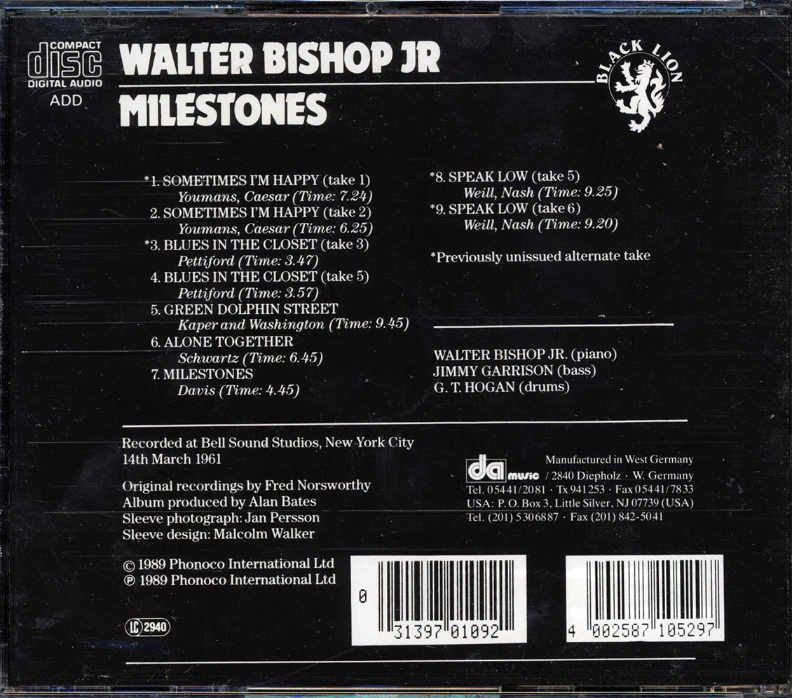Walter Bishop Jr. - Milestones Music CD