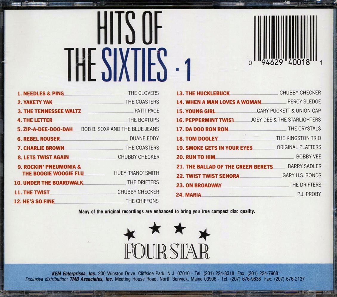 The Clovers, The Coasters, The Box Tops, Duane Eddy, Etc. - Hits Of The Sixties Volume 1 Music CD