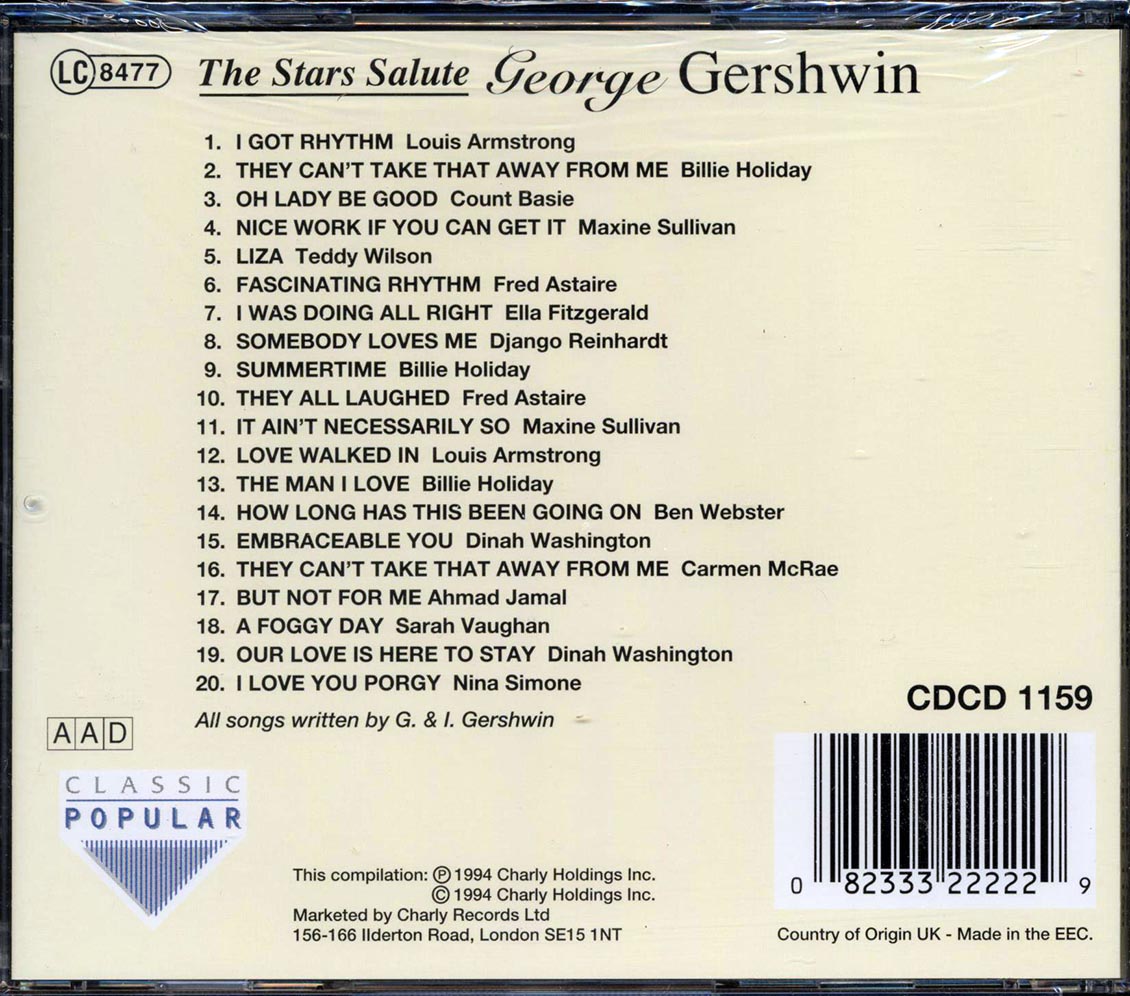 Louis Armstrong, Billie Holiday, Count Basie, Etc. - The Stars Salute George Gershwin (20 tracks) Music CD