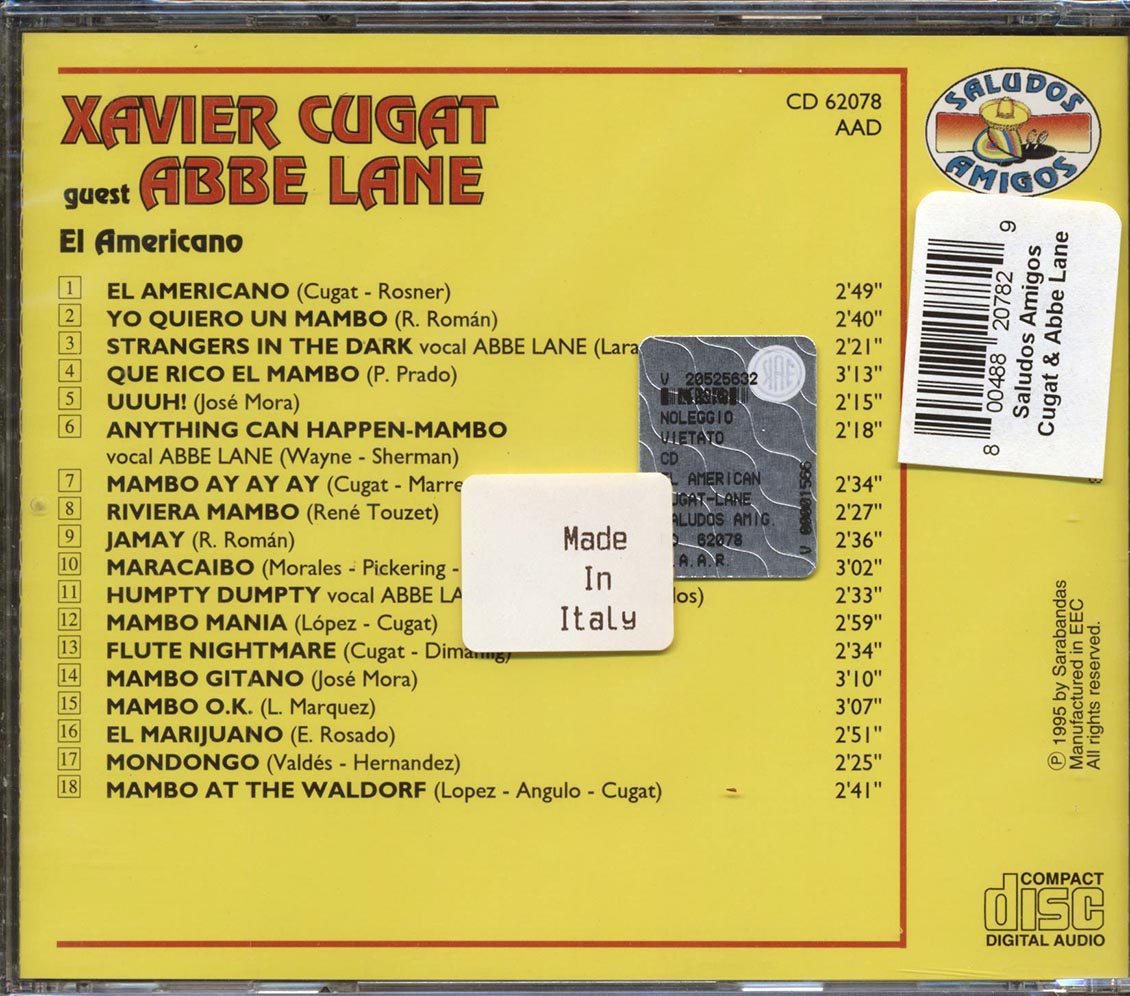 Xavier Cugat, Abbe Lane - El Americano Music CD