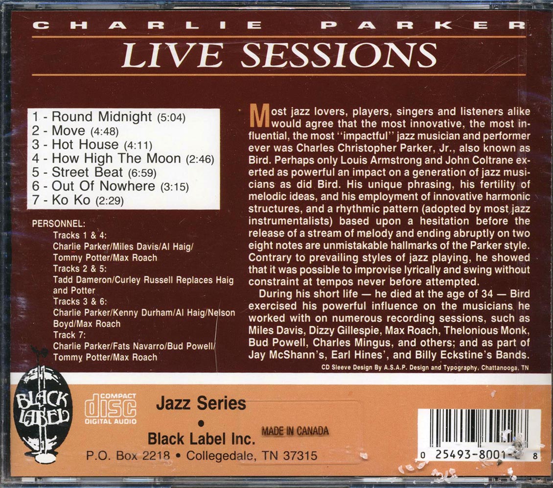 Charlie Parker - Live Sessions (marked/ltd stock) Music CD